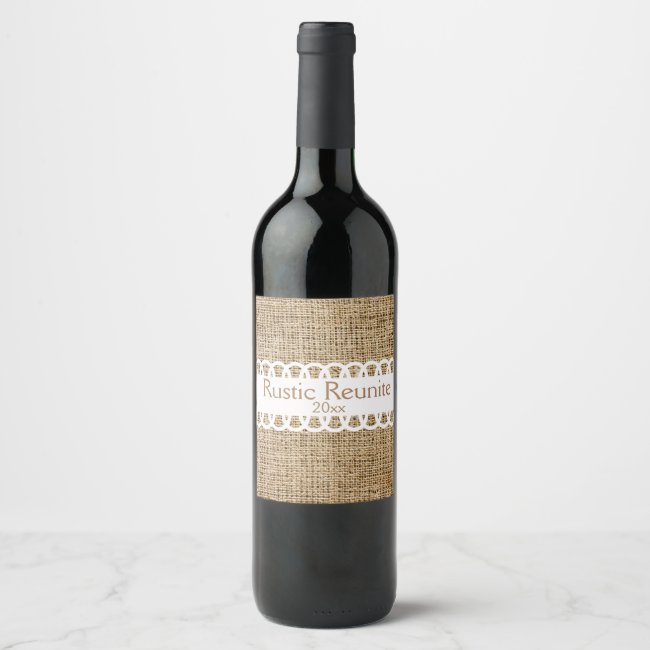 Burlap Look and Ribbon Design Wine Label