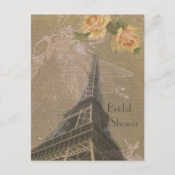 Burlap Look Eiffel Tower & Fairies Bridal Shower Invitation by AJ_Graphics at Zazzle