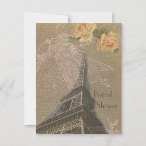 Burlap Look Eiffel Tower  Fairies Bridal Shower Invitation