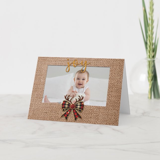 Burlap look Folded Photo frame Greeting Card (Front)