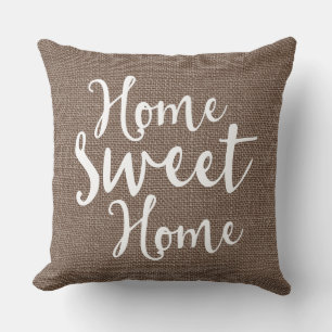Burlap Look Home Sweet Home Throw Pillow