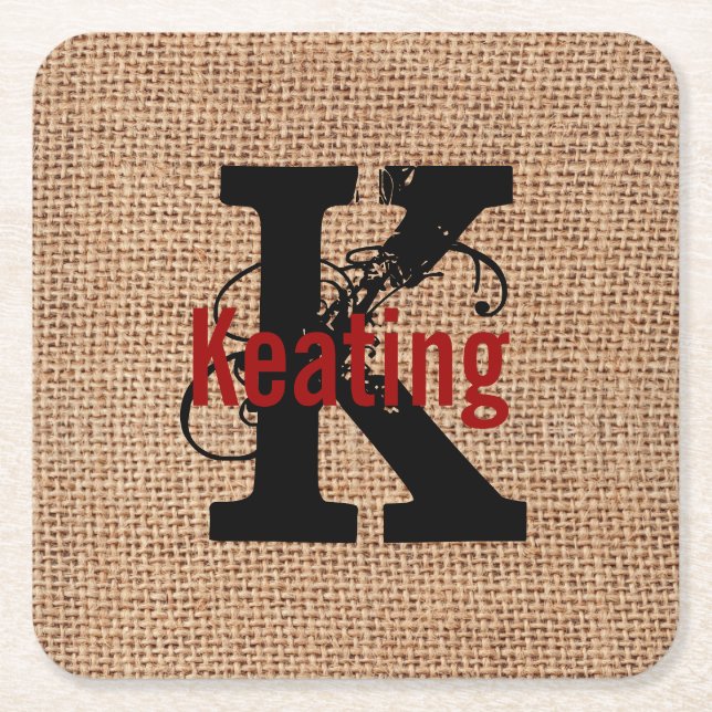 Burlap Look Monogram Paper Coasters (Front)