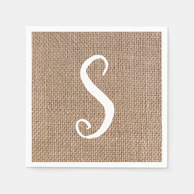 Burlap Look Monogram Script Wedding Napkins (Front)