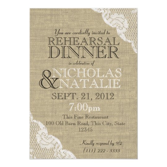 Burlap Look Rehearsal Dinner Card | Zazzle.com