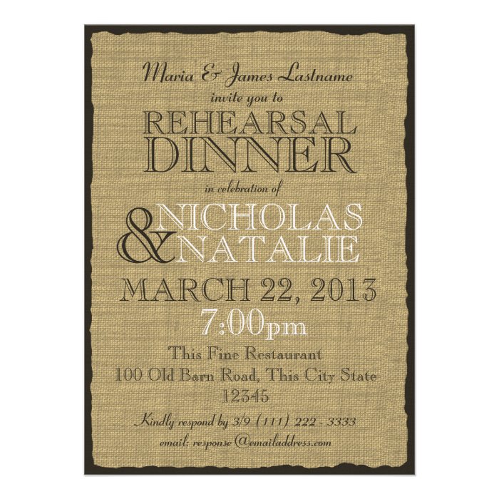 Burlap Look Rehearsal Dinner Custom Invites