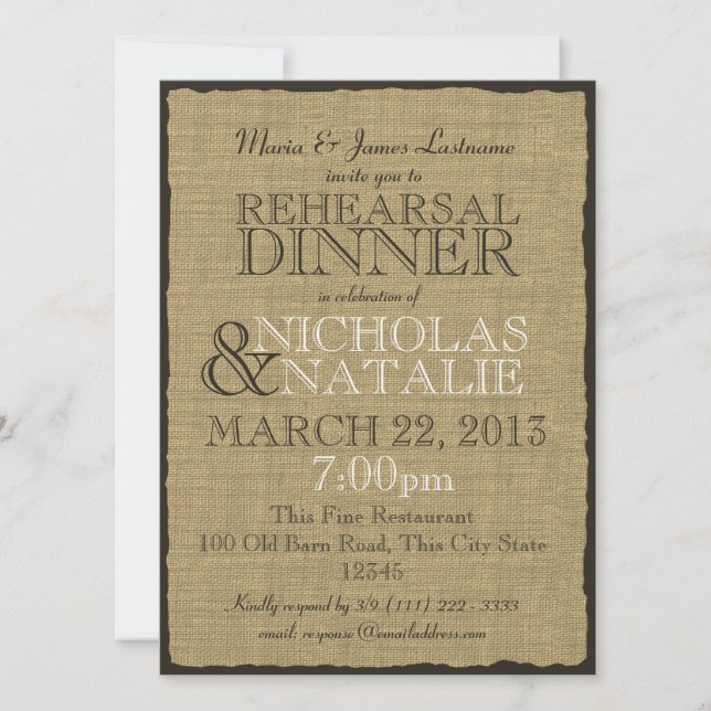Burlap Look Rehearsal Dinner Invitation (Front)