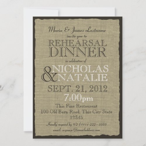 Burlap Look Rehearsal Dinner Personalized Invites