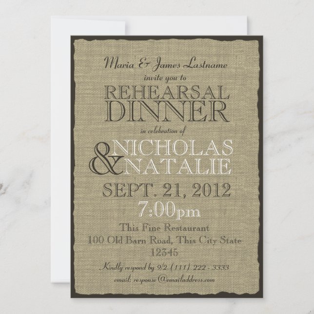Burlap Look Rehearsal Dinner Invitation (Front)