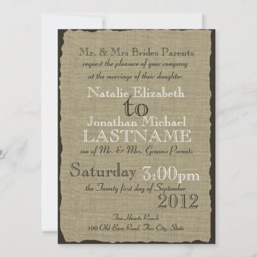 Burlap Look Rustic Wedding Custom Announcement
