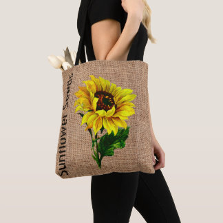 Burlap Look Sunflower Tote Bag