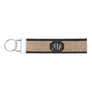 Burlap Look Triple Monogrammed Script Wrist Keychain