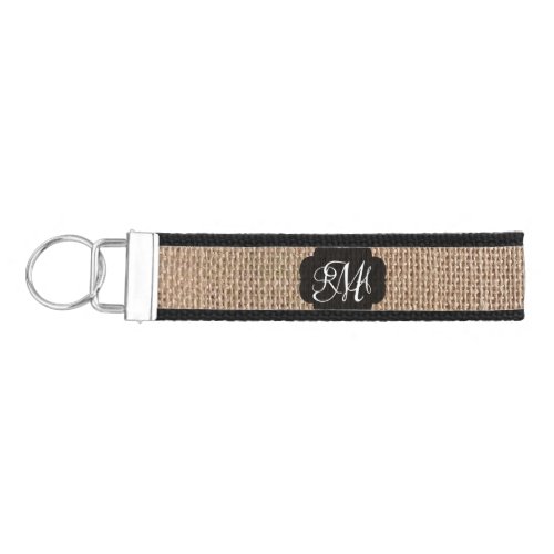 Burlap Look Triple Monogrammed Script Wrist Keychain