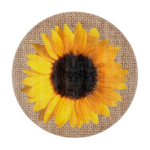 Burlap Look With Sunflower Cutting Board