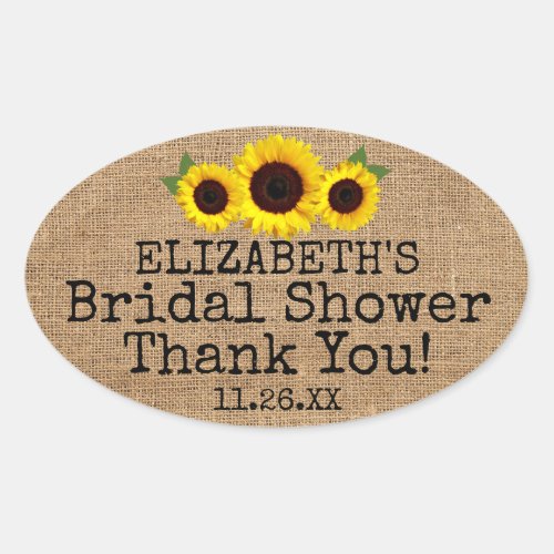 Burlap Look with Sunflowers Guest Favor Oval Sticker