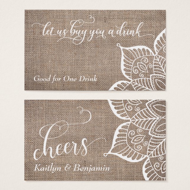 Burlap & Mandala w/ Script, Drink Tickets (Front & Back)