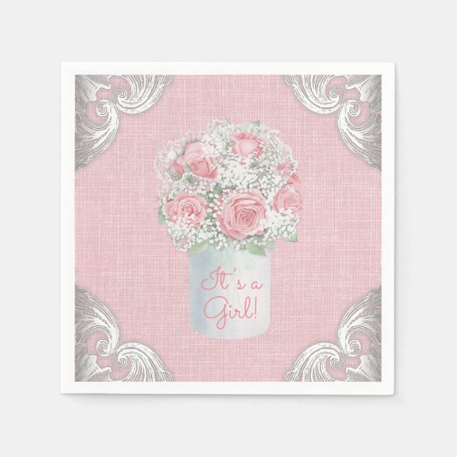 Burlap Mason Jar Baby Shower Paper Napkins (Front)