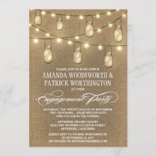 Burlap Mason Jar Engagement Party Invitations