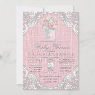 Burlap Mason Jar Rustic Baby Shower Invitations