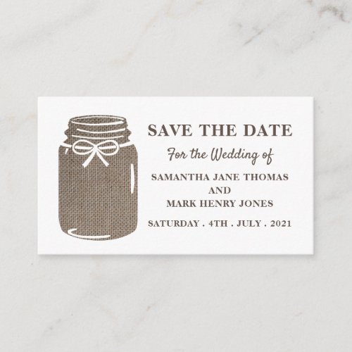 Burlap Mason Jar Save the Date Enclosure Card