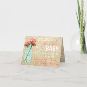 Burlap Mason Jar Turquoise Baby Shower Invitation