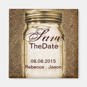 burlap mason jar western country outdoor wedding magnet