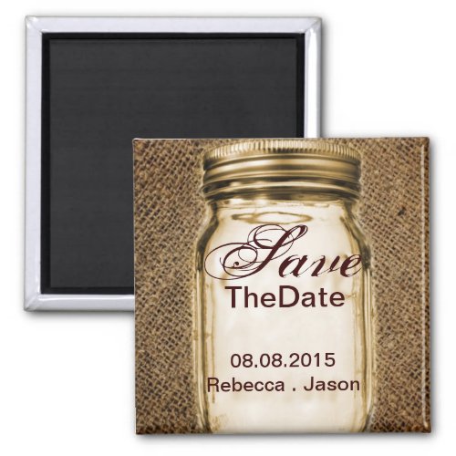 burlap mason jar western country outdoor wedding magnet