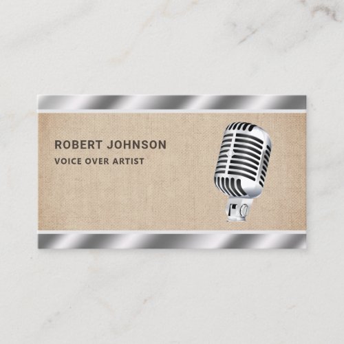 Burlap Metallic Microphone Voice Over Artist Business Card