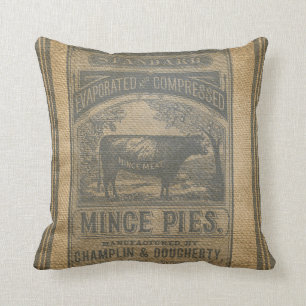 Burlap Mince Pies Vintage Advertisement Throw Pillow