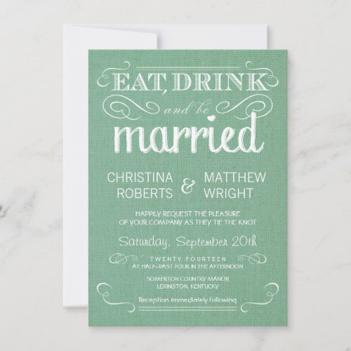 Burlap Mint Green Rustic Wedding Invitations
