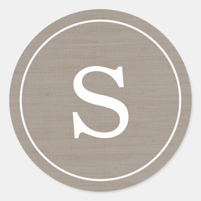 Burlap Monogram Classic Round Sticker (Front)