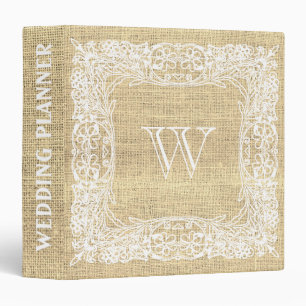 Burlap Monogram Wedding Yellow Ornamental lace Binder