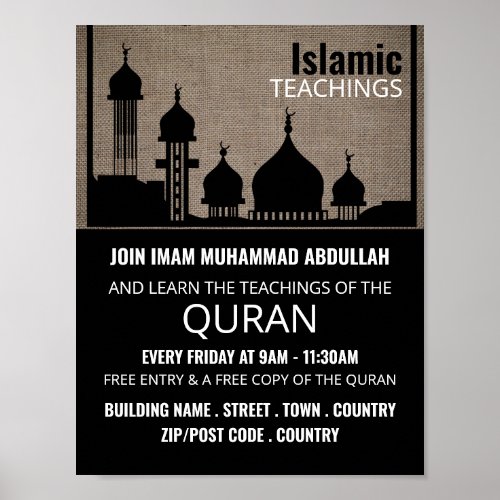 Burlap Mosque Silhouette Islamic Teaching Advert Poster