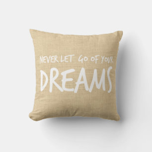 Burlap Motivational Quote Attitude, Goals Dreams Throw Pillow