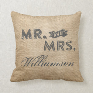 Burlap Mr. and Mrs. Forever and Always Throw Pillow
