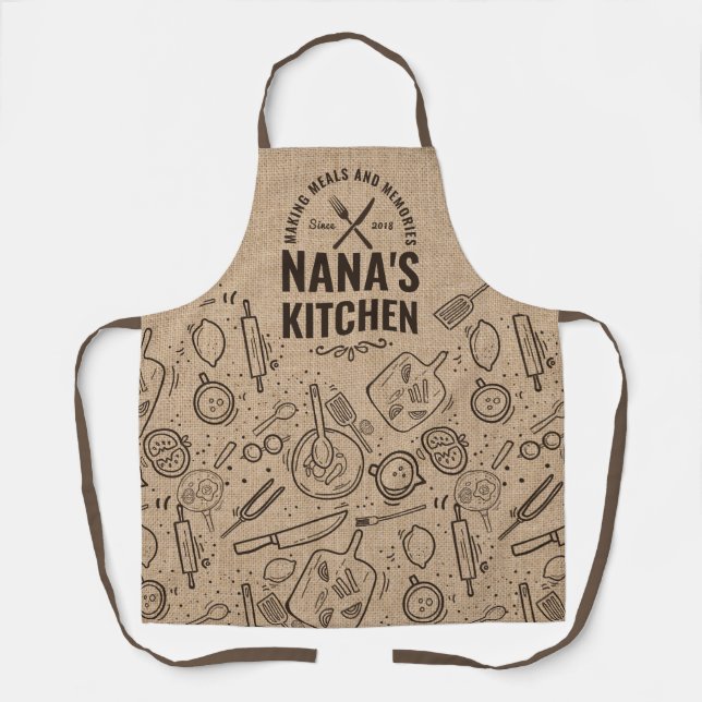 Burlap Nana Kitchen Grandmas Birthday Gift Baking  Apron (Front)