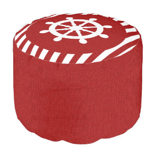 Burlap Nautical Design - Dark Red Stripes Pouf