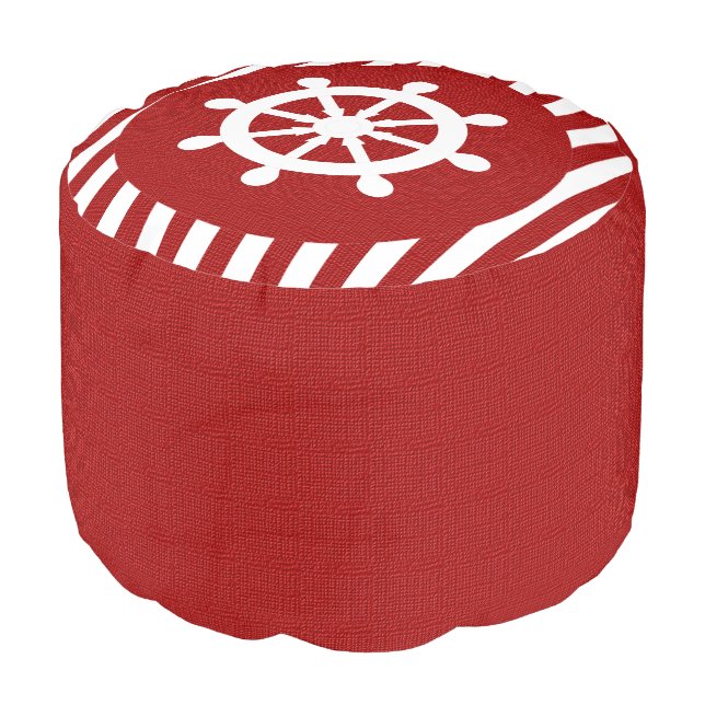 Burlap Nautical Design - Dark Red Stripes Pouf (Angled Front)