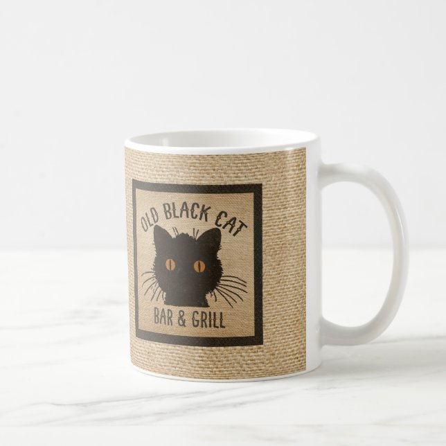 Burlap Old Black CAt Bar and Grill Coffee Mug (Right)