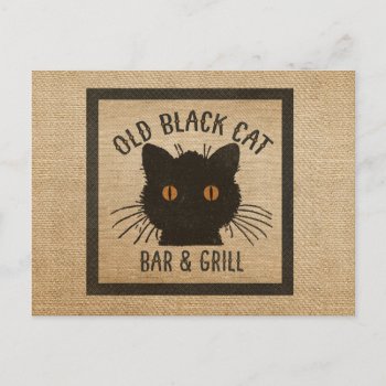 Burlap Old Black Cat Bar And Grill Postcard by MarceeJean at Zazzle