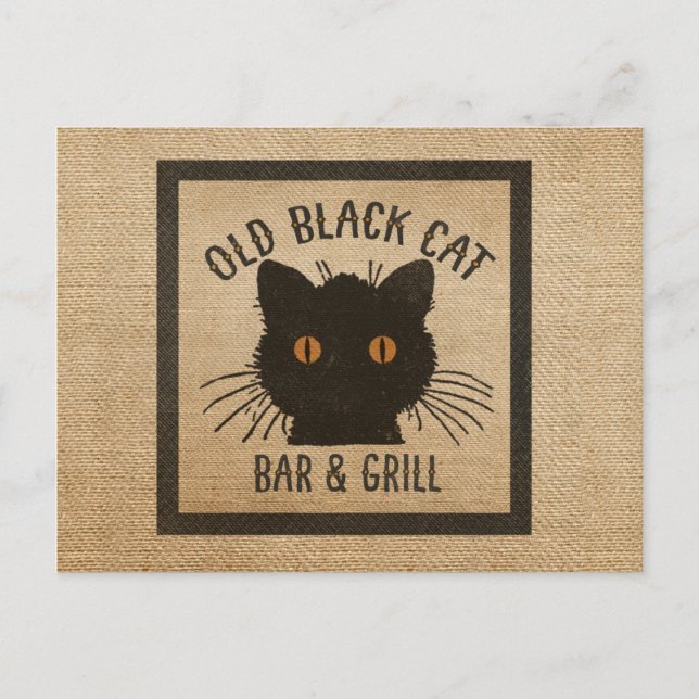 Burlap Old Black CAt Bar and Grill Postcard (Front)