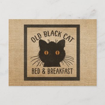 Burlap Old Black Cat Bed Breakfast Postcard by MarceeJean at Zazzle