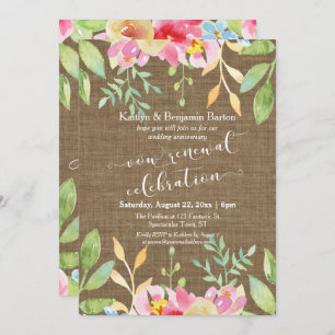 Burlap Painted Flowers Vow Renewal Celebration Invitation