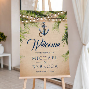 Burlap Palm Leaves Anchor Wedding Welcome Sign