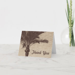 Burlap Palm Tree Brown Letterpress Thank You Card