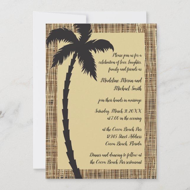 Burlap Palm Tree - Wedding Invitation (Front)