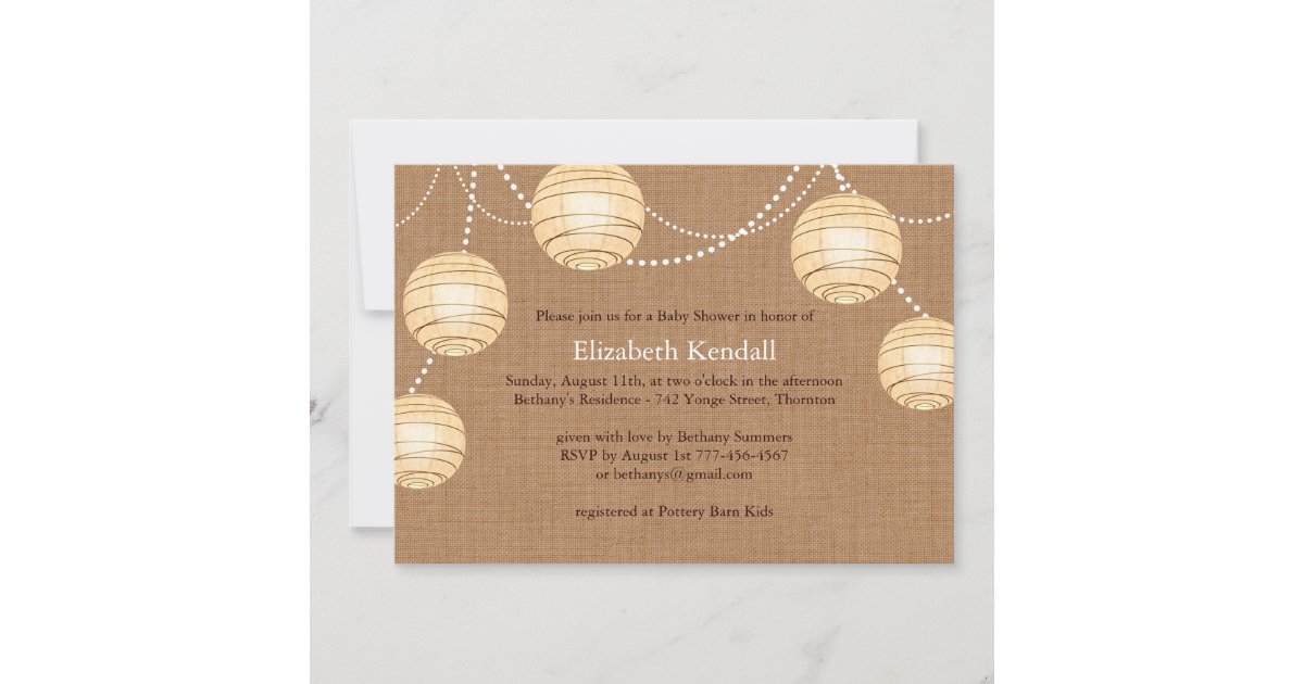 Burlap Party Lantern Baby Shower Invitation Zazzle