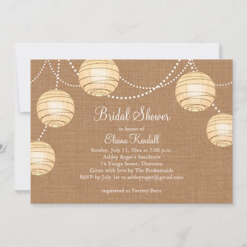 Burlap Party Lanterns Bridal Shower Invitation
