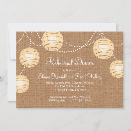 Burlap Party Lanterns Rehearsal Dinner Invitation
