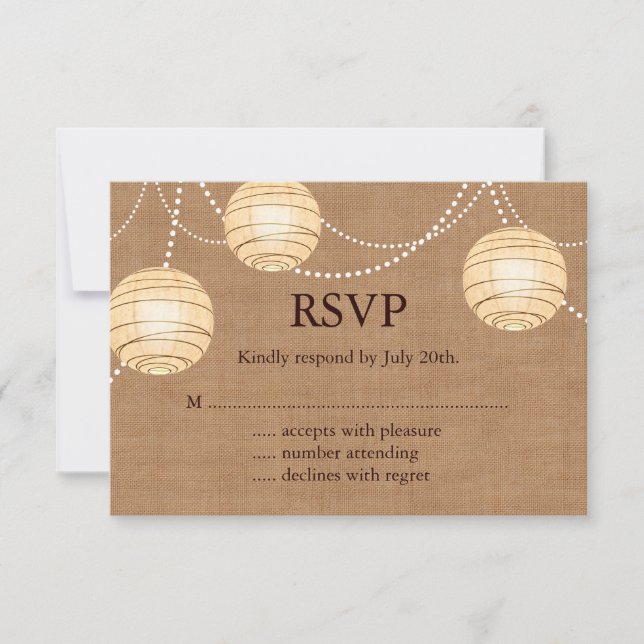 Burlap Party Lanterns RSVP Card (Front)