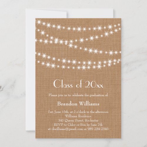 Burlap Party Lights Graduation Invitation